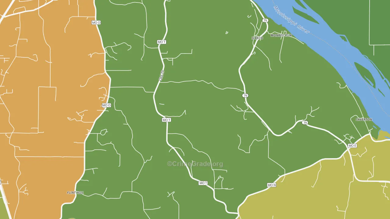 Ilasco, MO Map of Burglary Rates