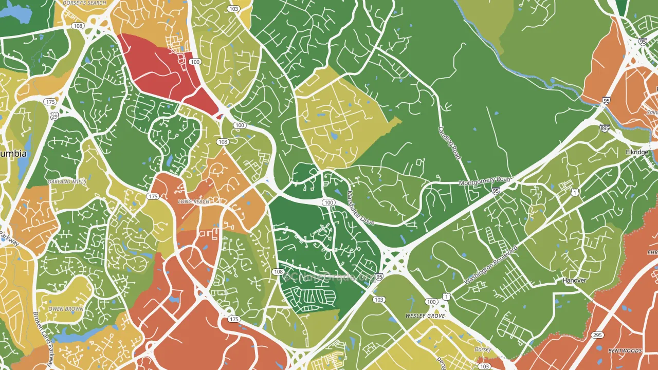 Ilchester, MD Map of Burglary Rates