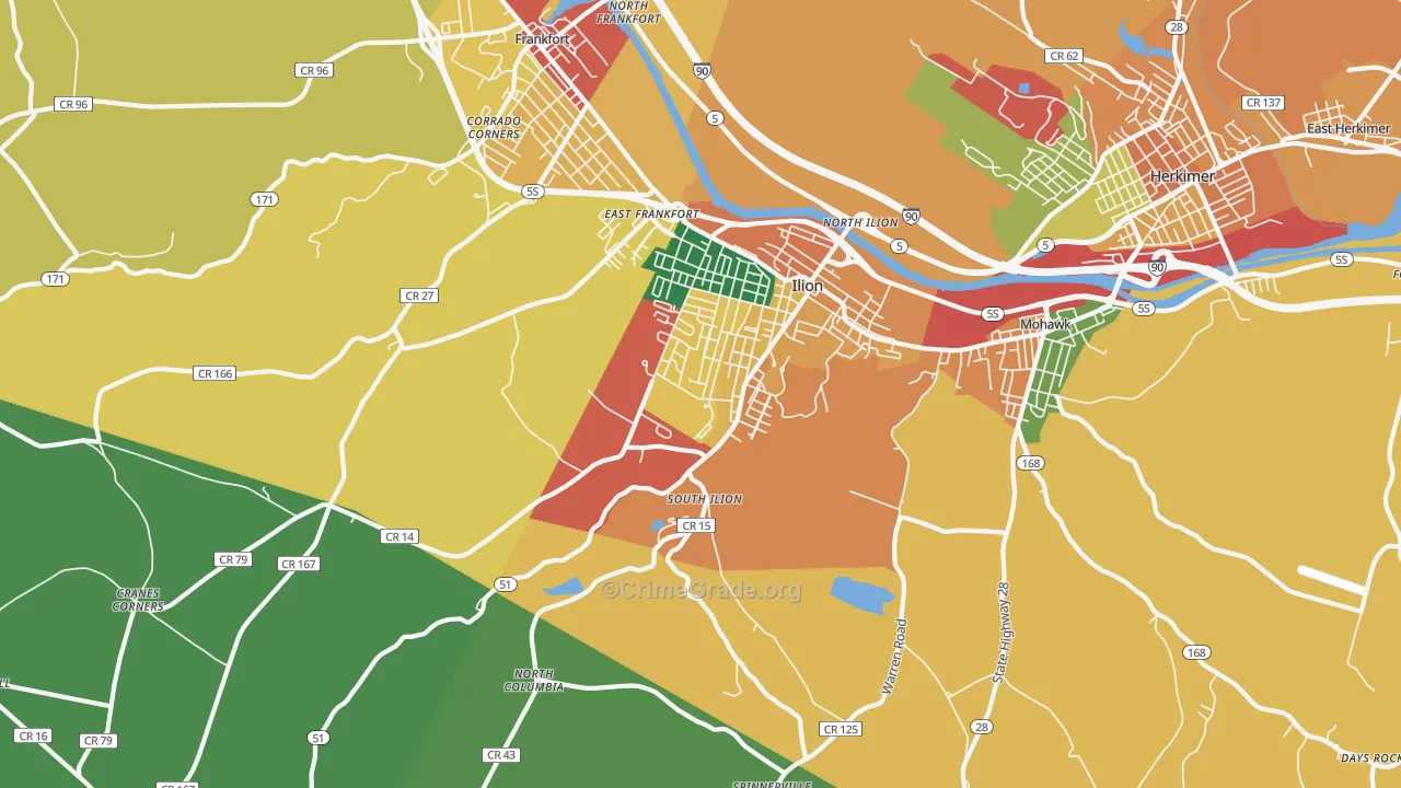 Ilion, NY Map of Burglary Rates