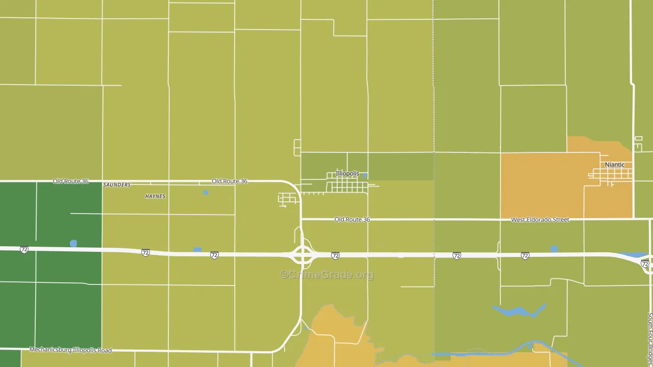 Illiopolis, IL Map of Burglary Rates