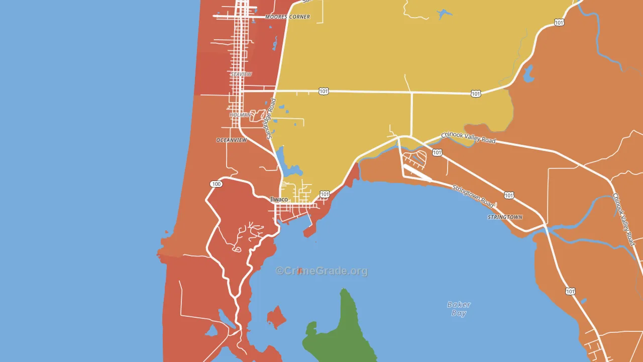 Ilwaco, WA Map of Burglary Rates