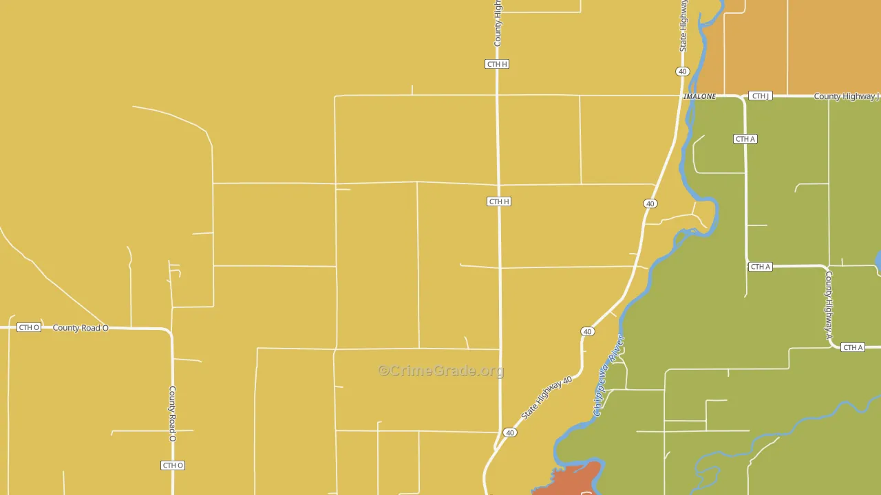 Imalone, WI Map of Burglary Rates
