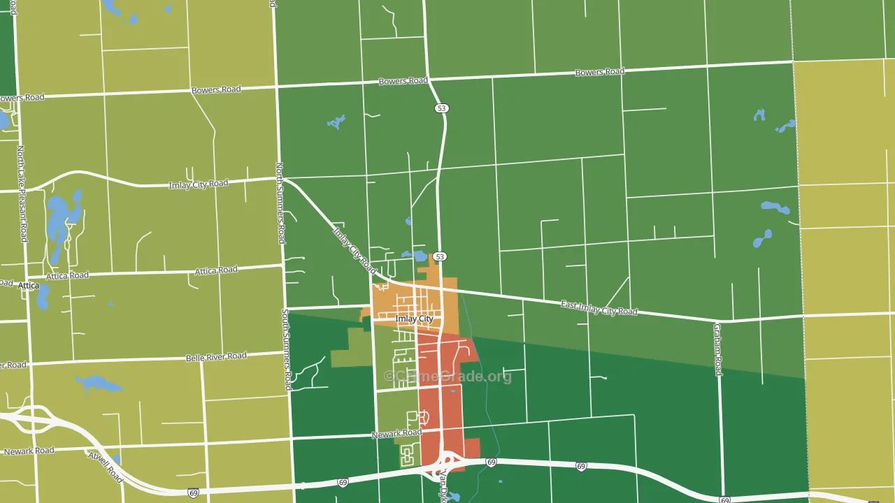 Imlay City, MI Map of Burglary Rates