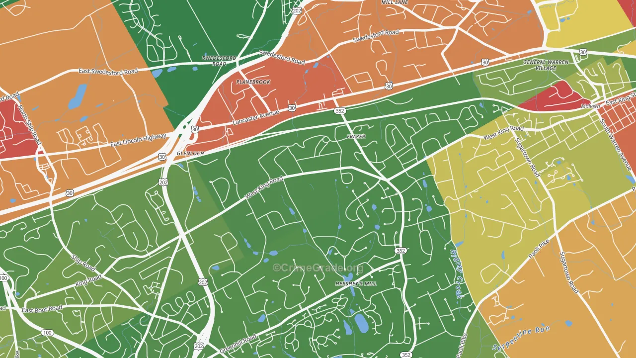 Immaculata, PA Map of Burglary Rates