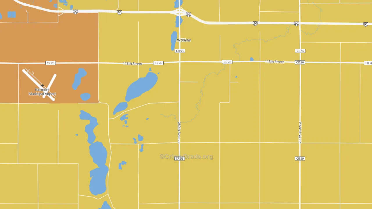 Imogene, MN Map of Burglary Rates
