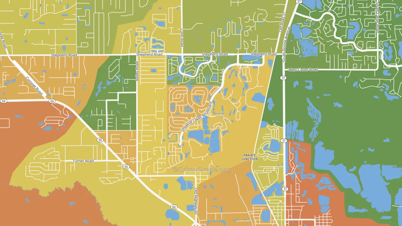 Imperial Lakes, Fuller Heights, FL Map of Burglary Rates