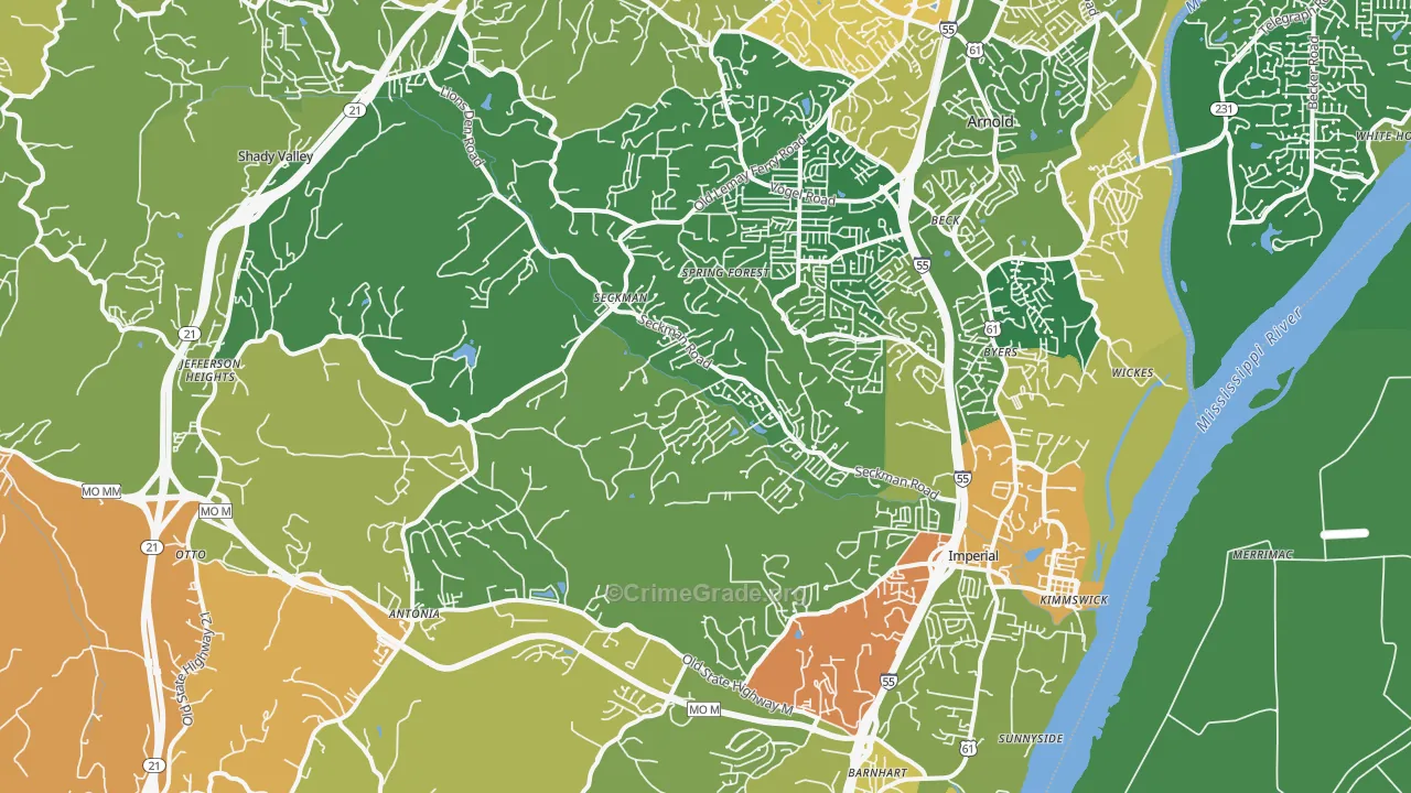 Imperial, MO Map of Burglary Rates