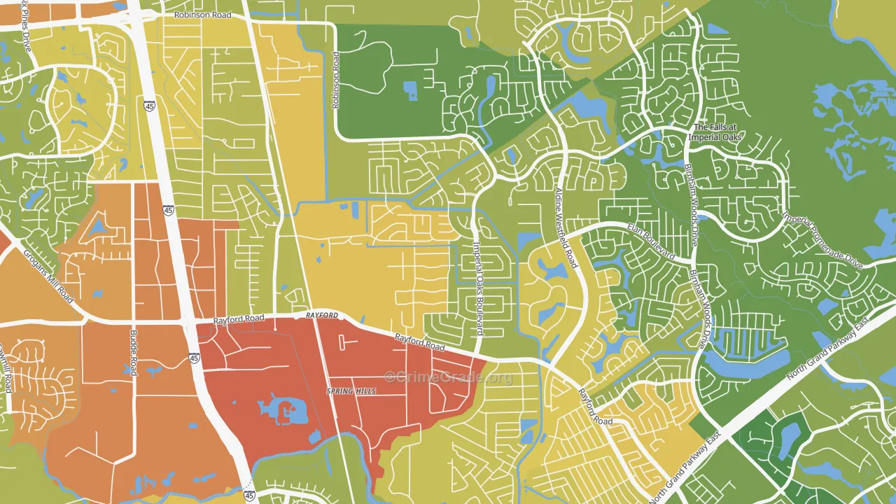 Imperial Oaks, Spring, TX Map of Burglary Rates