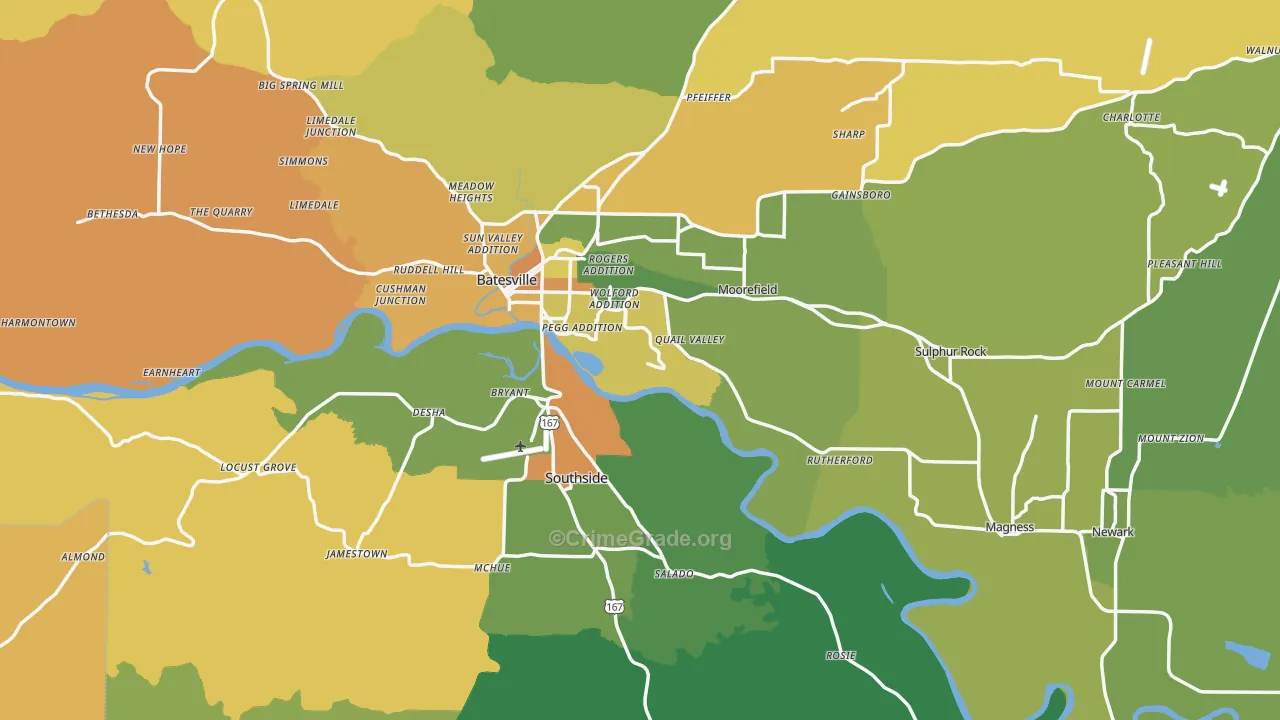 Independence County, AR Map of Burglary Rates