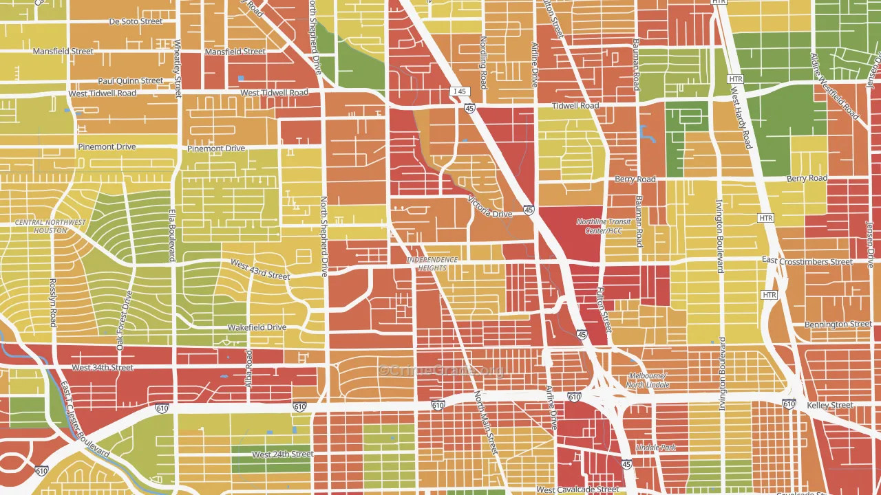 Independence Heights, Houston, TX Map of Burglary Rates