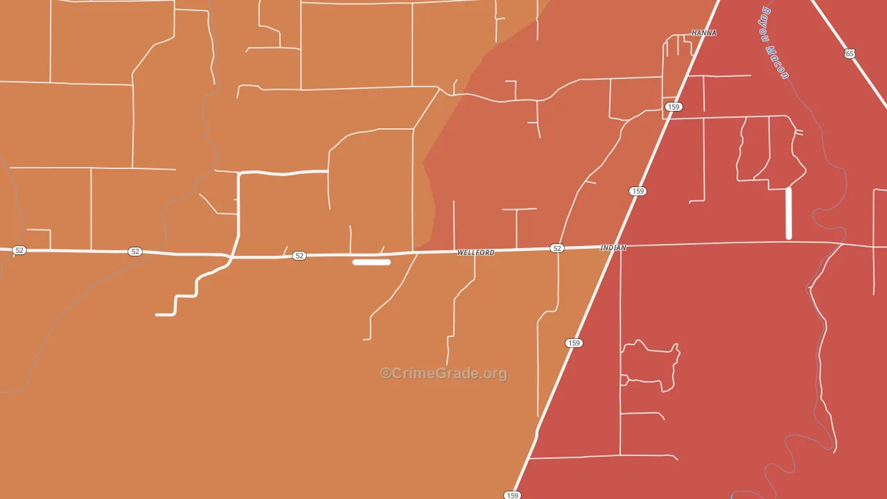 Indian, AR Map of Burglary Rates