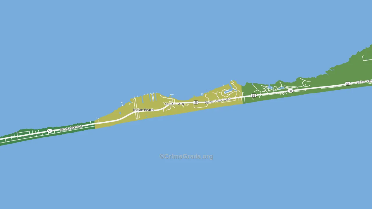 Indian Beach, NC Map of Burglary Rates