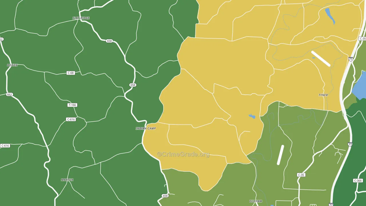 Indian Camp, OH Map of Burglary Rates