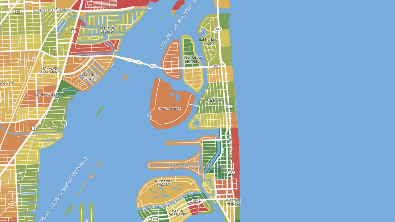 Indian Creek, FL Map of Burglary Rates