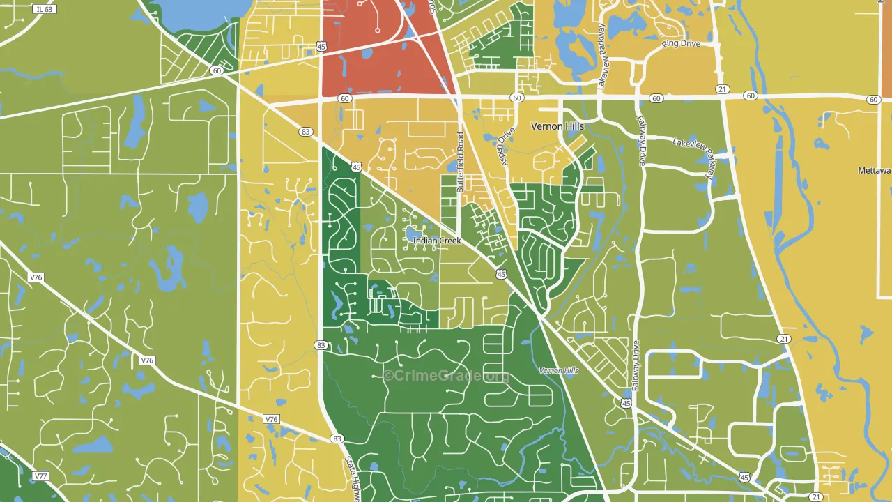 Indian Creek, IL Map of Burglary Rates