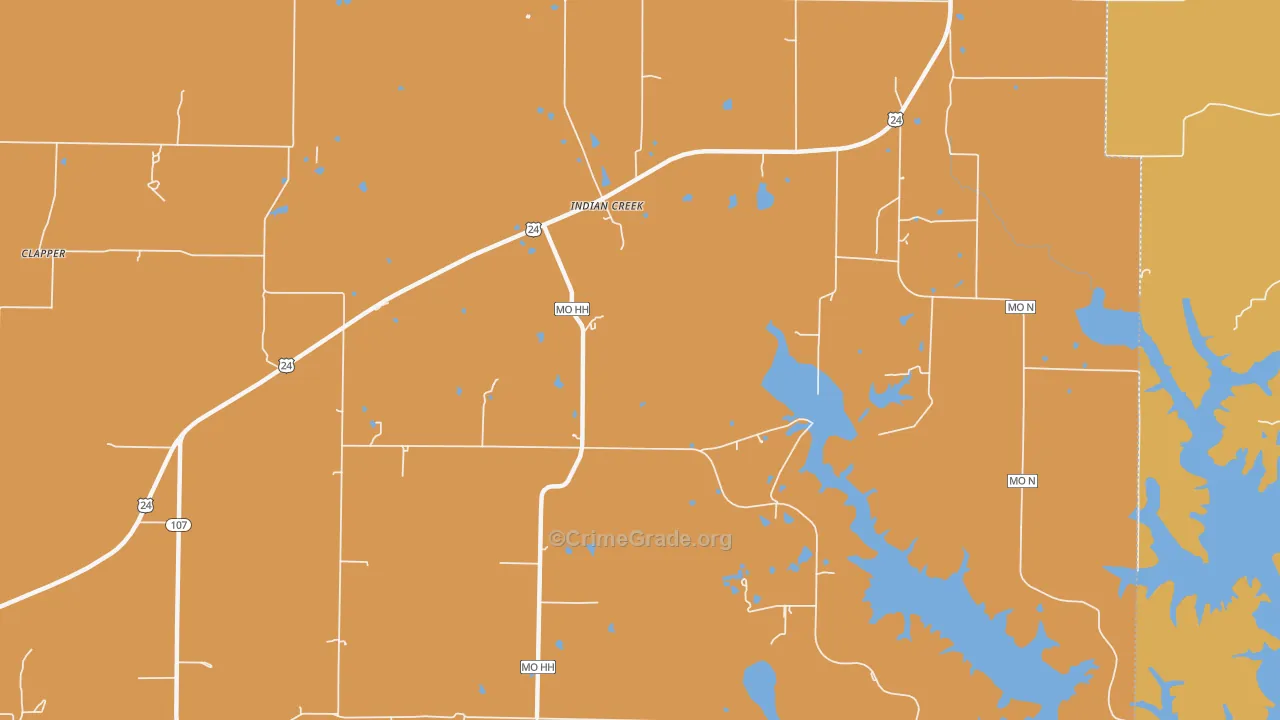 Indian Creek, MO Map of Burglary Rates