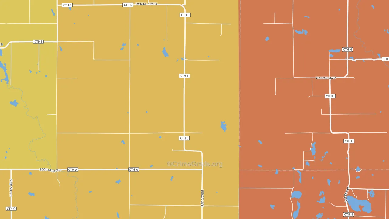 Indian Creek, WI Map of Burglary Rates