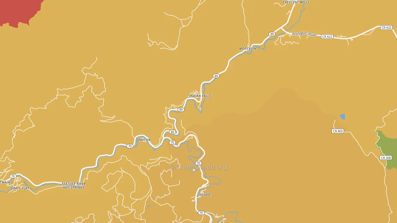 Indian Falls, CA Map of Burglary Rates