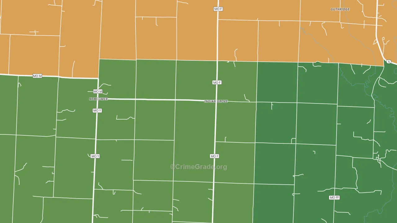 Indian Grove, MO Map of Burglary Rates