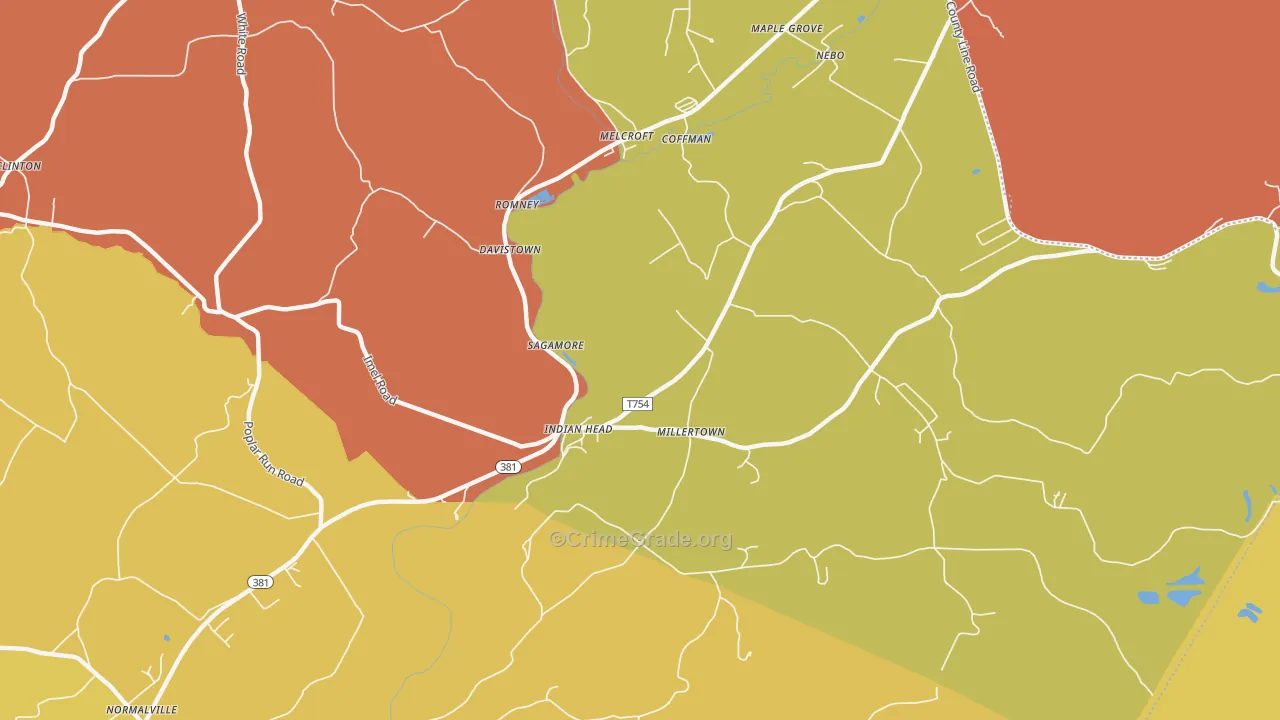 Indian Head, PA Map of Burglary Rates