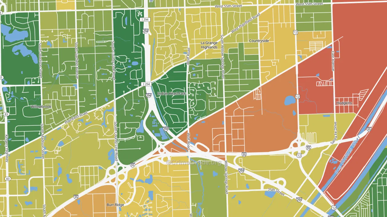Indian Head Park, IL Map of Burglary Rates