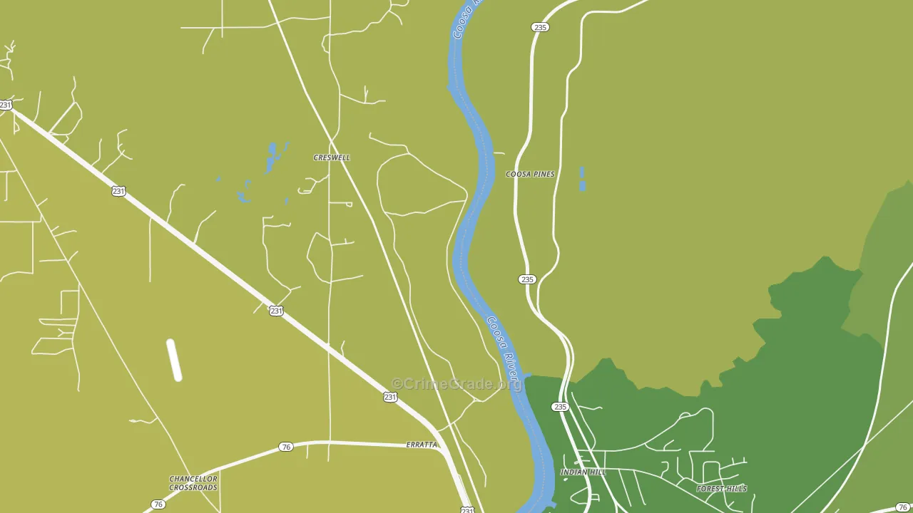 Indian Hill, AL Map of Burglary Rates