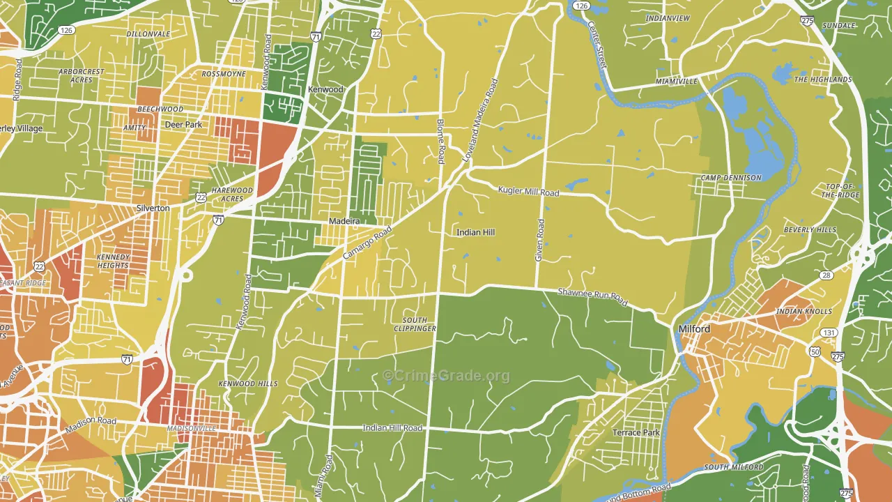 Indian Hill, OH Map of Burglary Rates