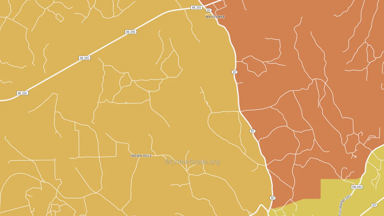 Indian Hill, TX Map of Burglary Rates