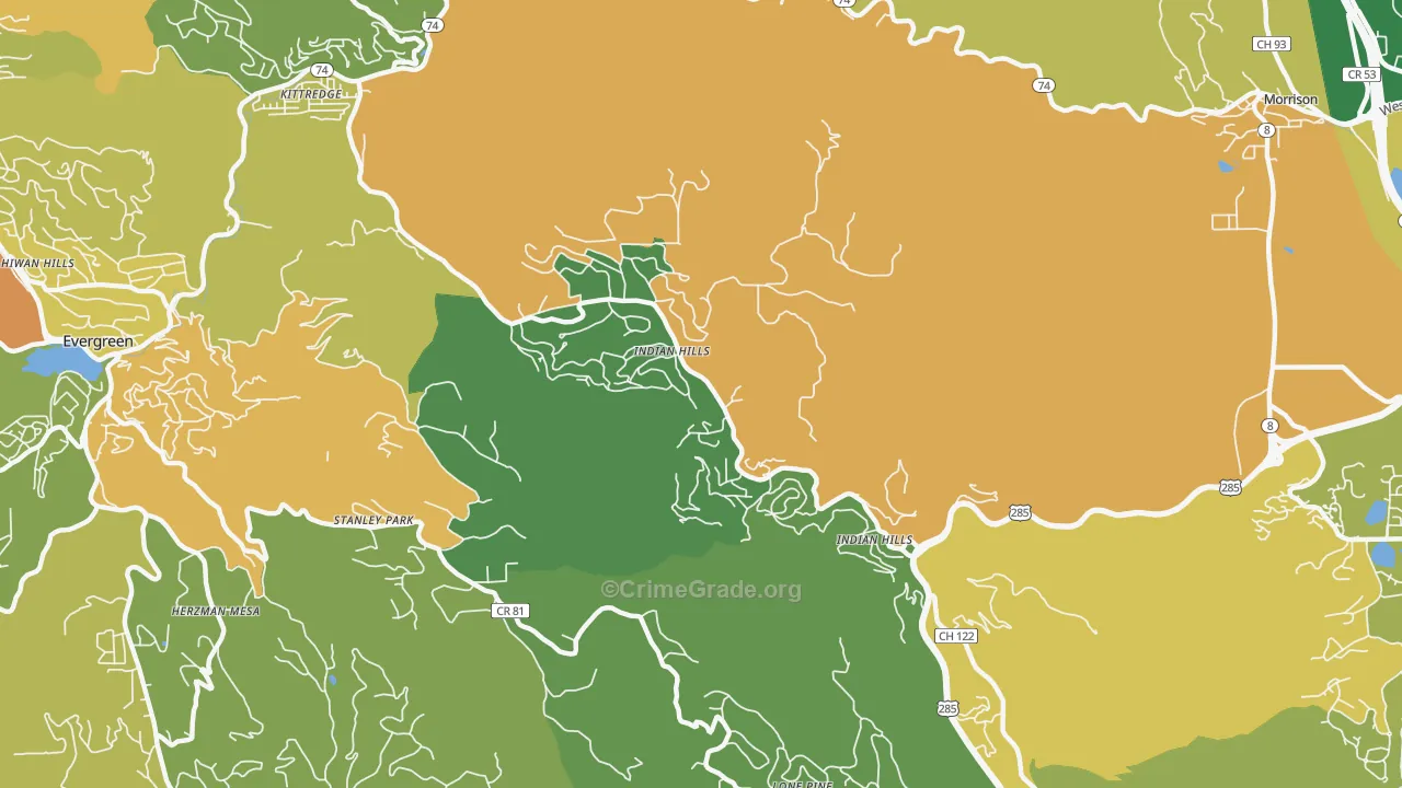 Indian Hills, CO Map of Burglary Rates