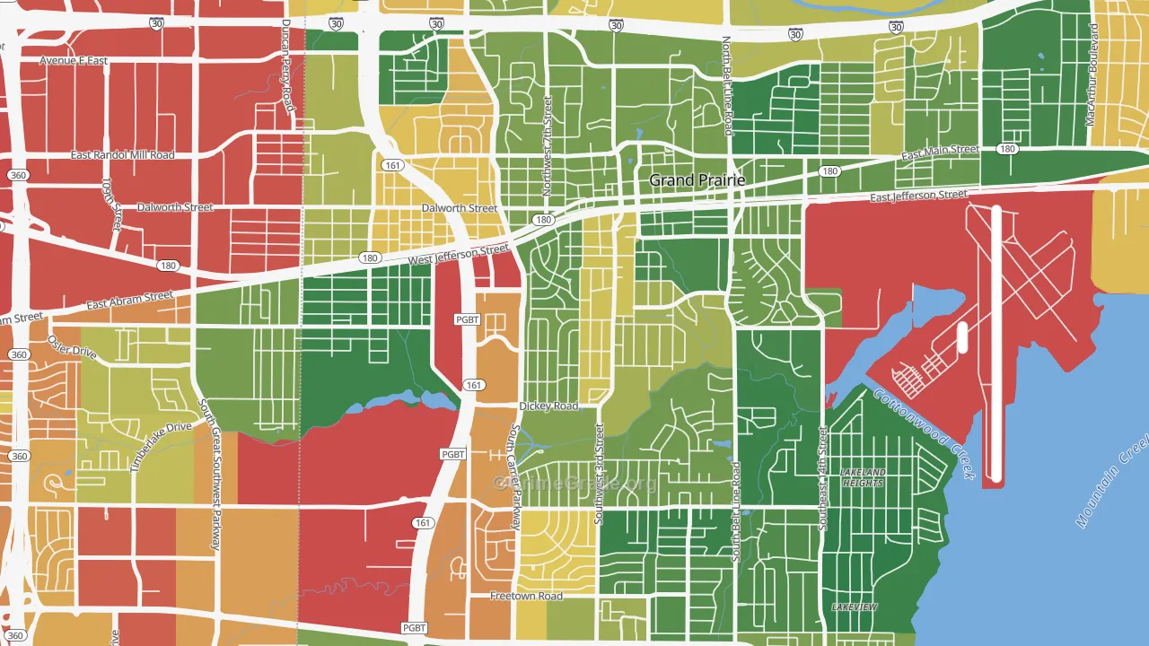 Indian Hills, Grand Prairie, TX Map of Burglary Rates