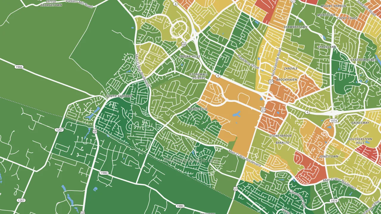 Indian Hills-Stonewall Estates-Monticello, Lexington, KY Map of Burglary Rates