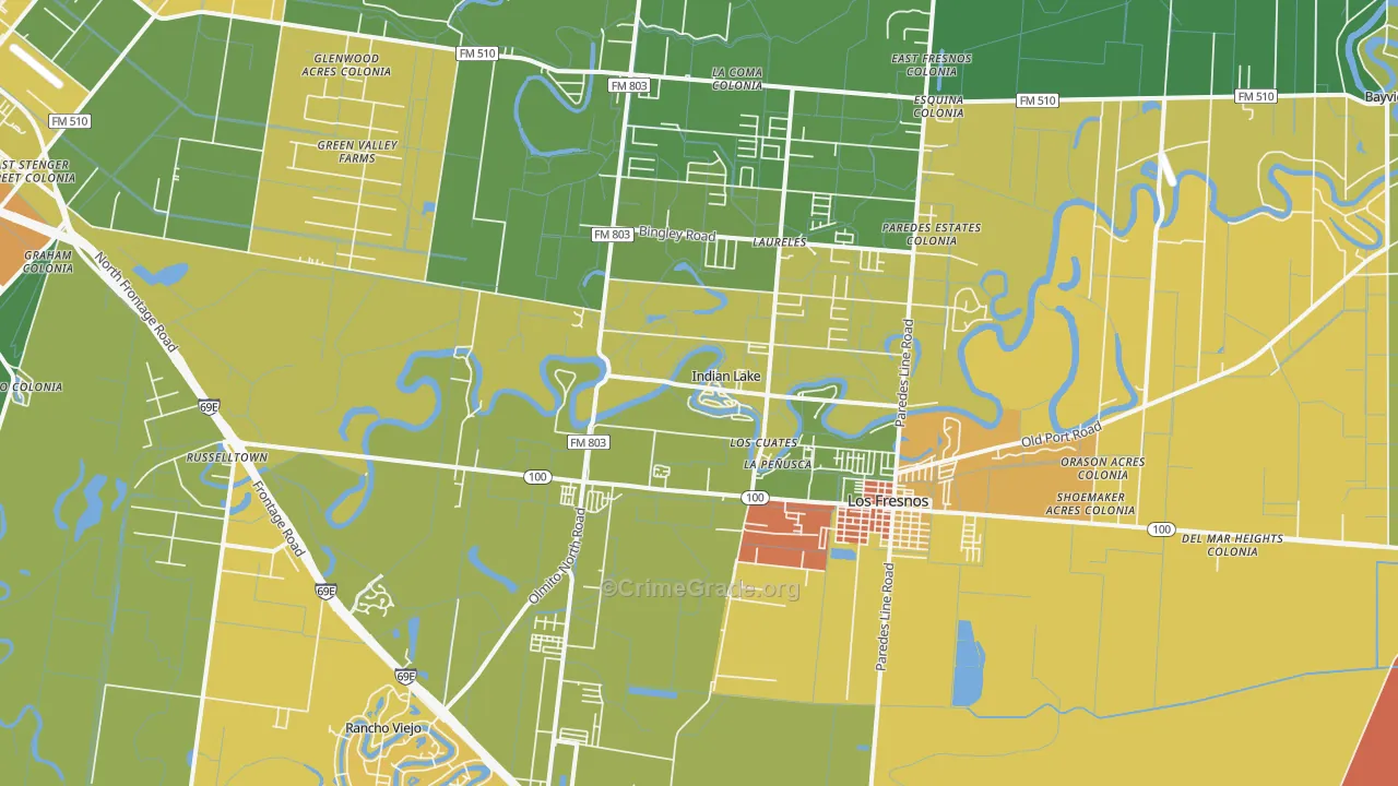 Indian Lake, TX Map of Burglary Rates