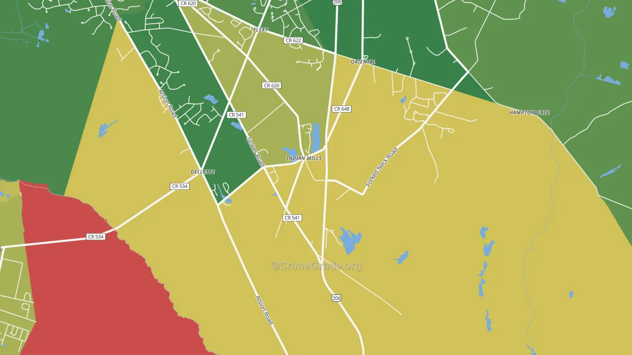 Indian Mills, NJ Map of Burglary Rates