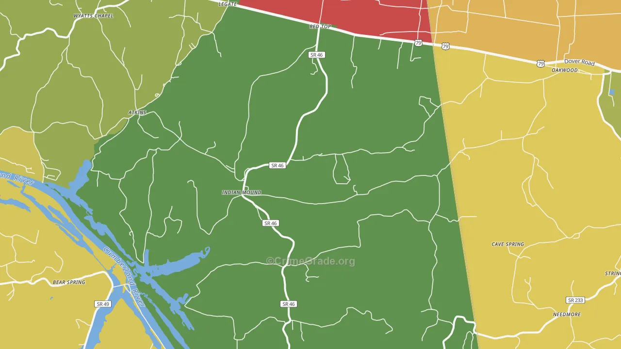 Indian Mound, TN Map of Burglary Rates