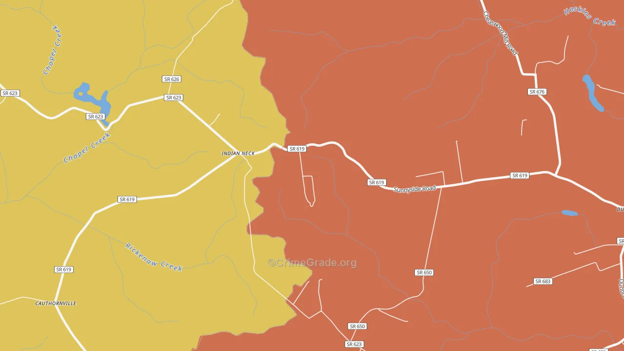 Indian Neck, VA Map of Burglary Rates