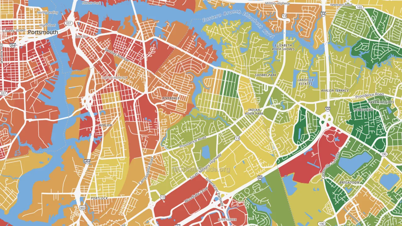 Indian River, Chesapeake, VA Map of Burglary Rates