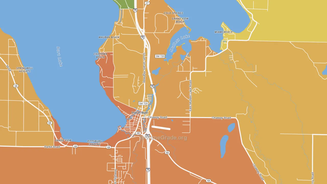 Indian River, MI Map of Burglary Rates