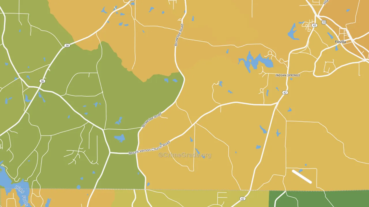 Indian Springs, GA Map of Burglary Rates