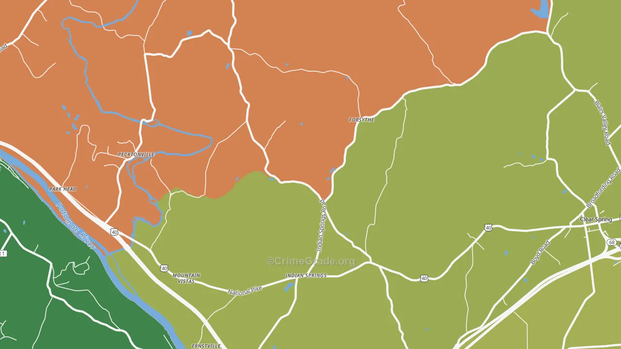 Indian Springs, MD Map of Burglary Rates