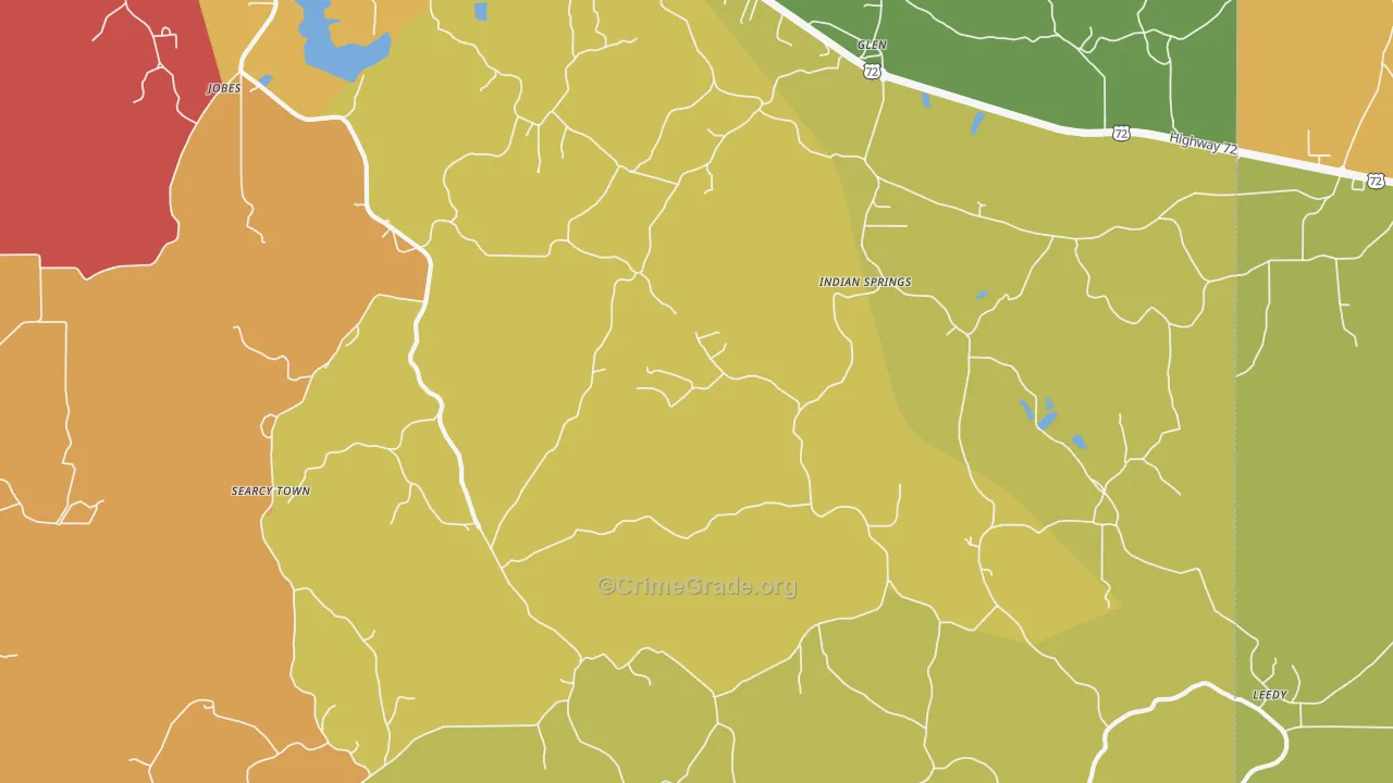Indian Springs, MS Map of Burglary Rates