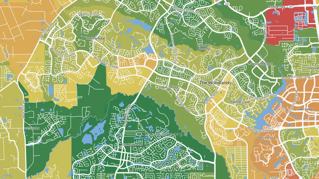 Indian Springs, The Woodlands, TX Map of Burglary Rates