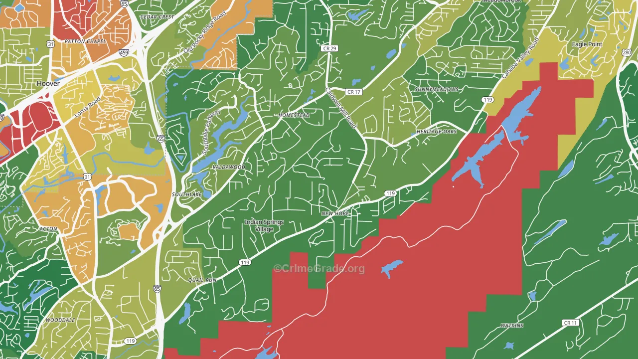Indian Springs Village, AL Map of Burglary Rates
