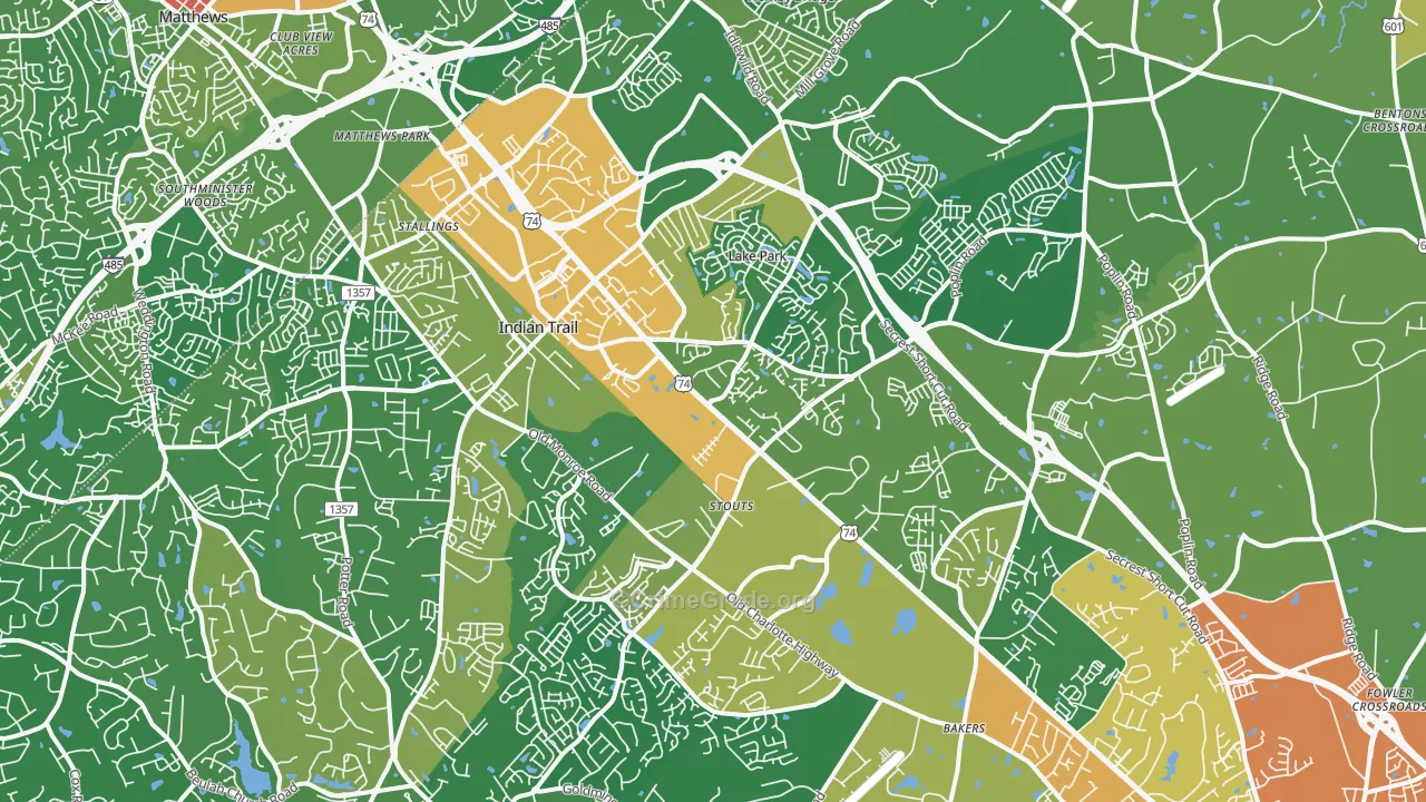 Indian Trail, NC Map of Burglary Rates
