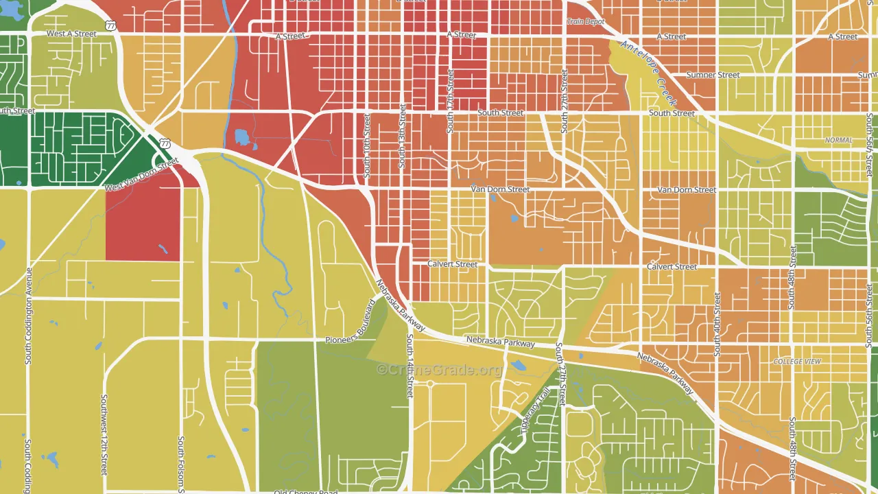 Indian Village, Lincoln, NE Map of Burglary Rates