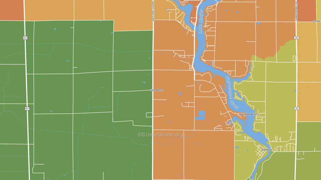 Indiana Beach, IN Map of Burglary Rates