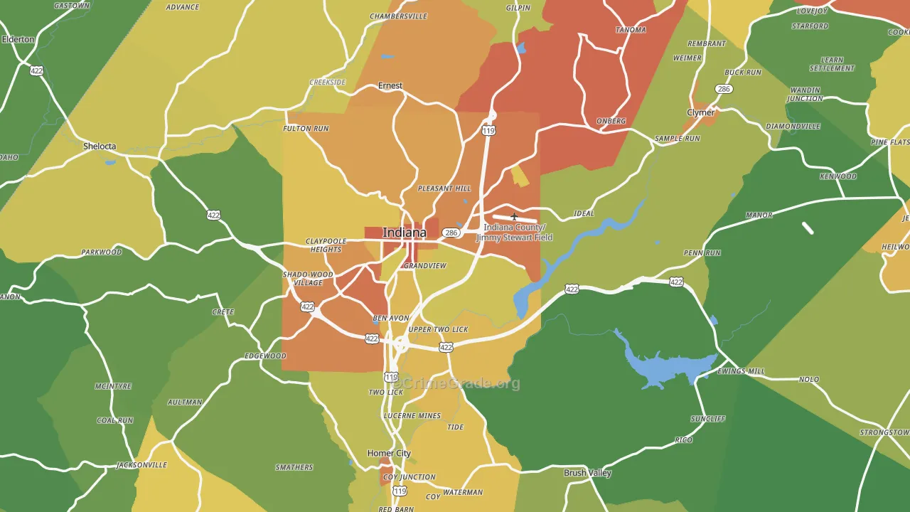 Indiana County, PA Map of Burglary Rates