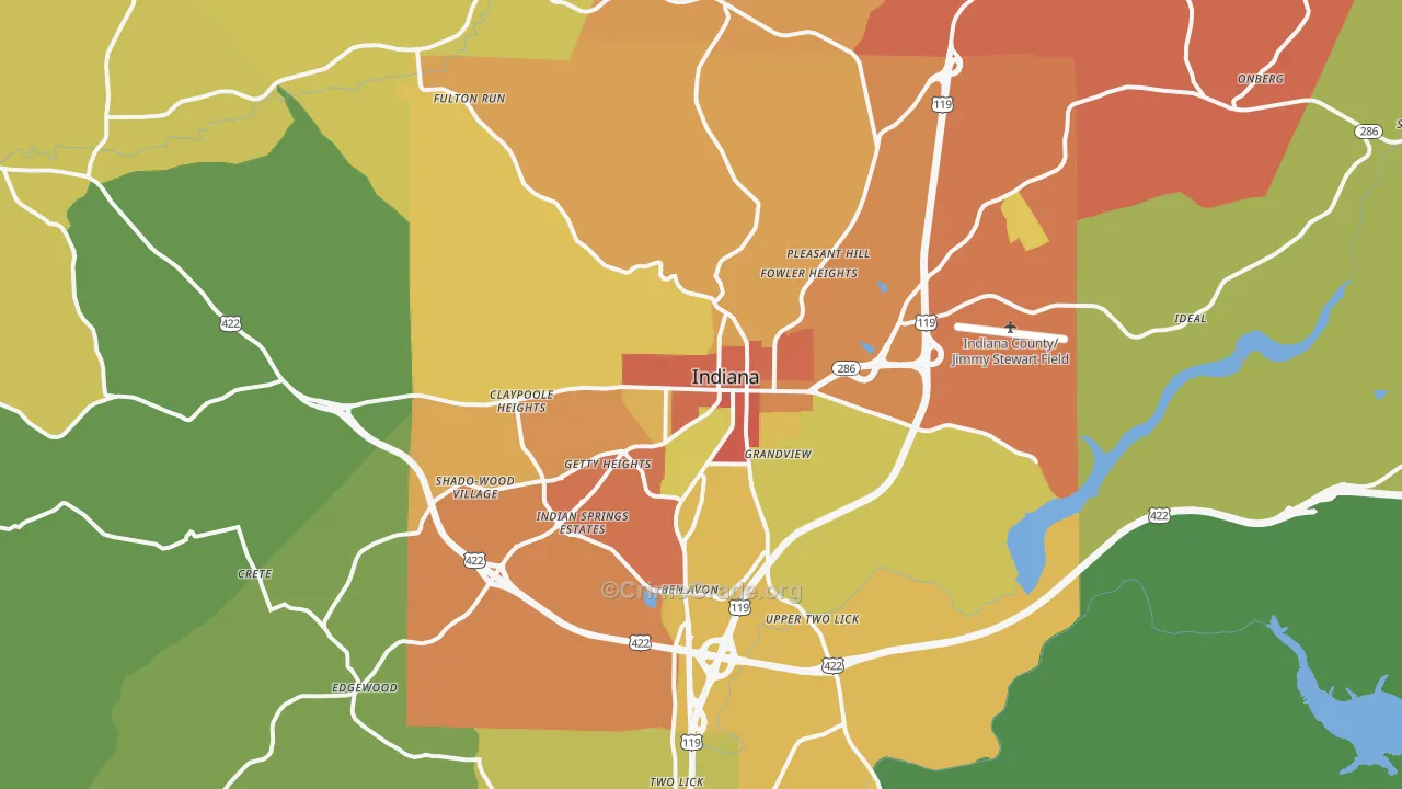 Indiana, PA Map of Burglary Rates