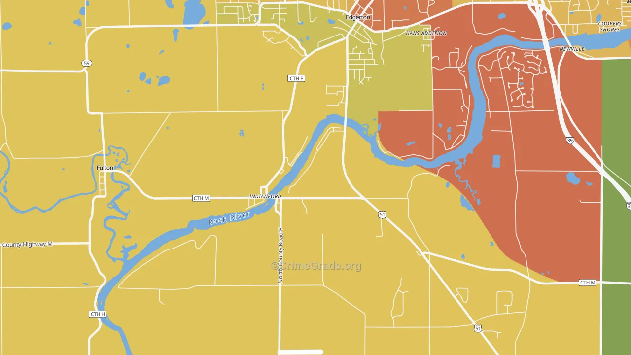 Indianford, WI Map of Burglary Rates