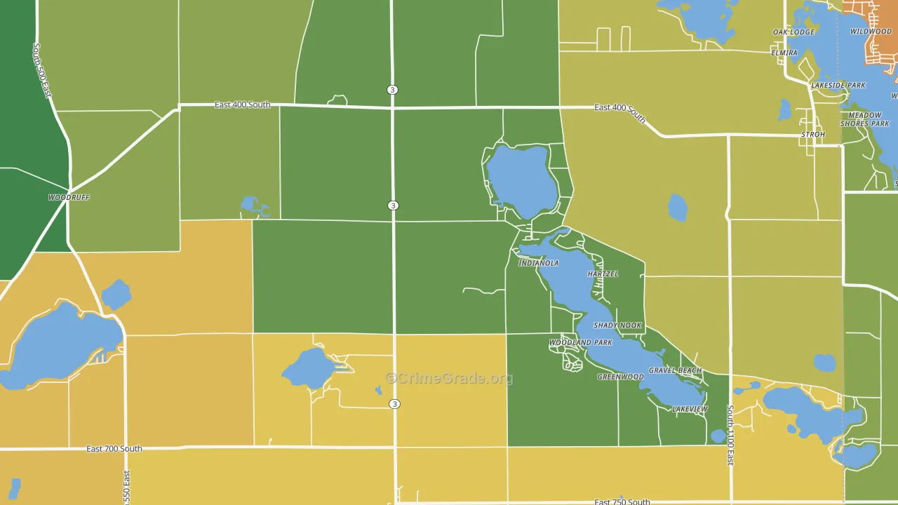 Indianola, IN Map of Burglary Rates