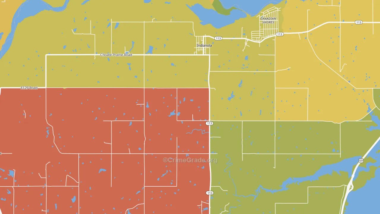 Indianola, OK Map of Burglary Rates